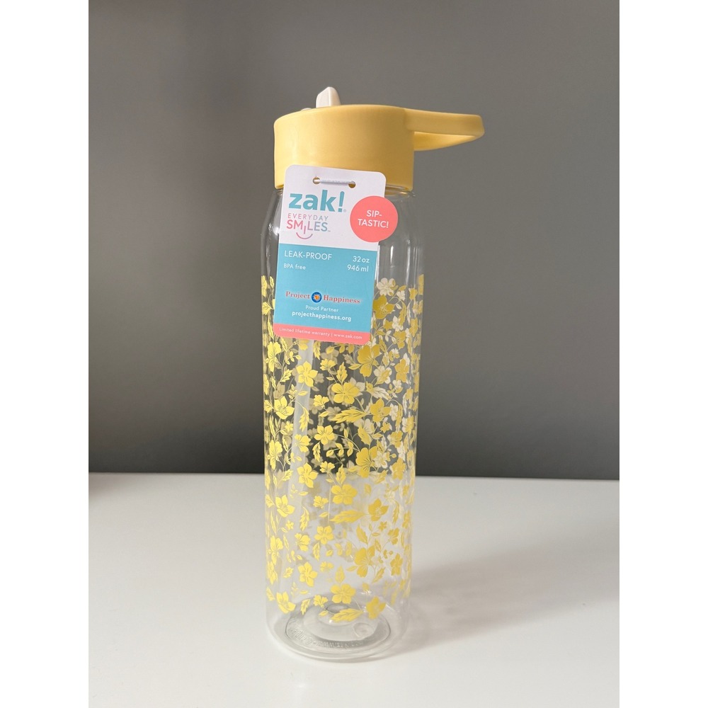 Zak‎ Designs 32oz Yellow Floral Water Bottle Leak Proof BPA Free NEW